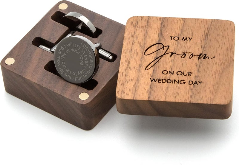 MUUJEE Cufflinks with Engraved Wood Gift Box - Image 1